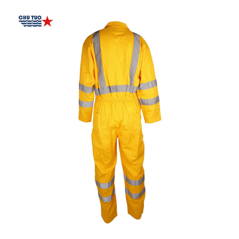 200GSM Yellow Boiler Suit Cotton Long Sleeve High Visibility Reflective Strip Safety Men Workwear Boilersuit Working Coveralls