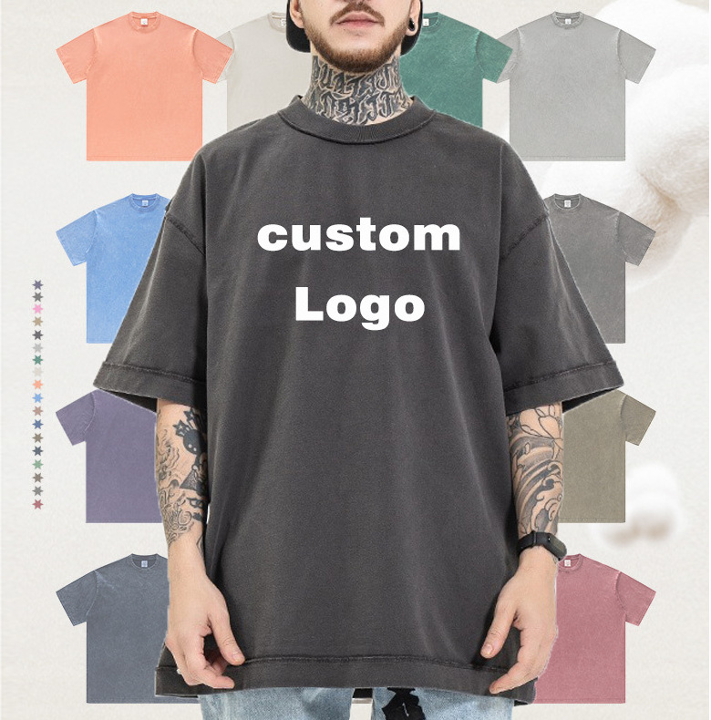 Custom Logo Streetwear Oversized Cotton Men's t-Shirts Plain Graphic High Quality Print Heavyweight Acid Wash Vintage t Shirt