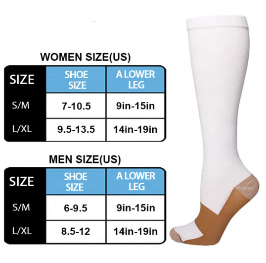 TZ Wholesale Custom Sport Unisex Copper Premium Nylon Fiber Compression Socks Organic Running Hiking Men Socks Knee  stocking