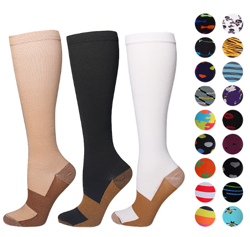 TZ Wholesale Custom Sport Unisex Copper Premium Nylon Fiber Compression Socks Organic Running Hiking Men Socks Knee  stocking