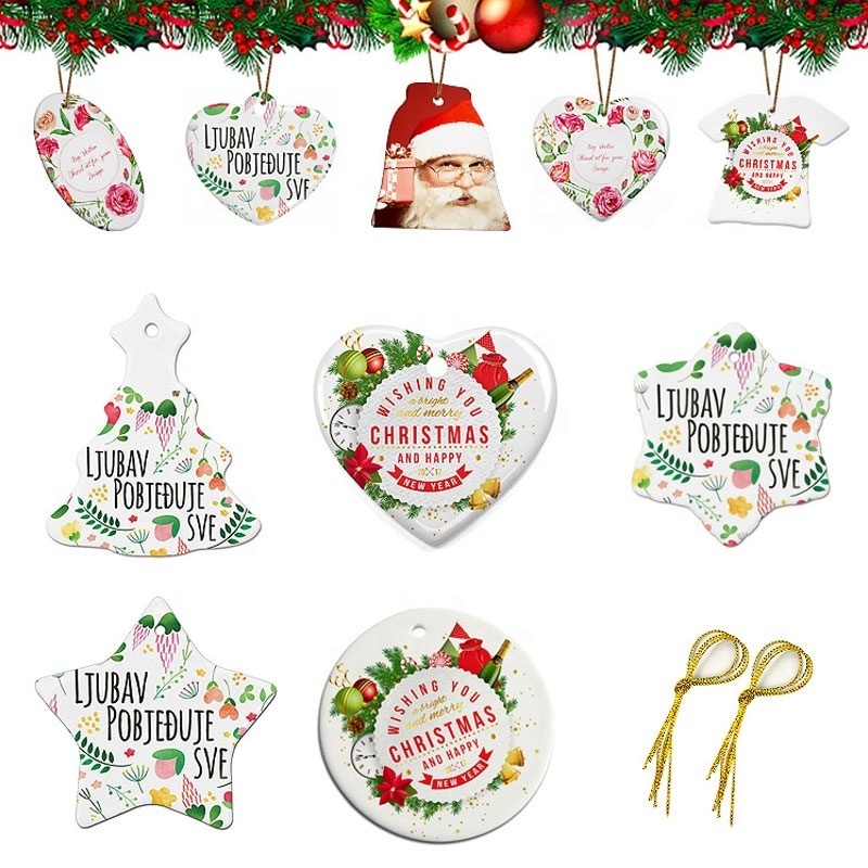 3 inch Round Circle Custom LOGO Sublimation Blank Ceramic Christmas Ornaments Flat Christmas Ornament