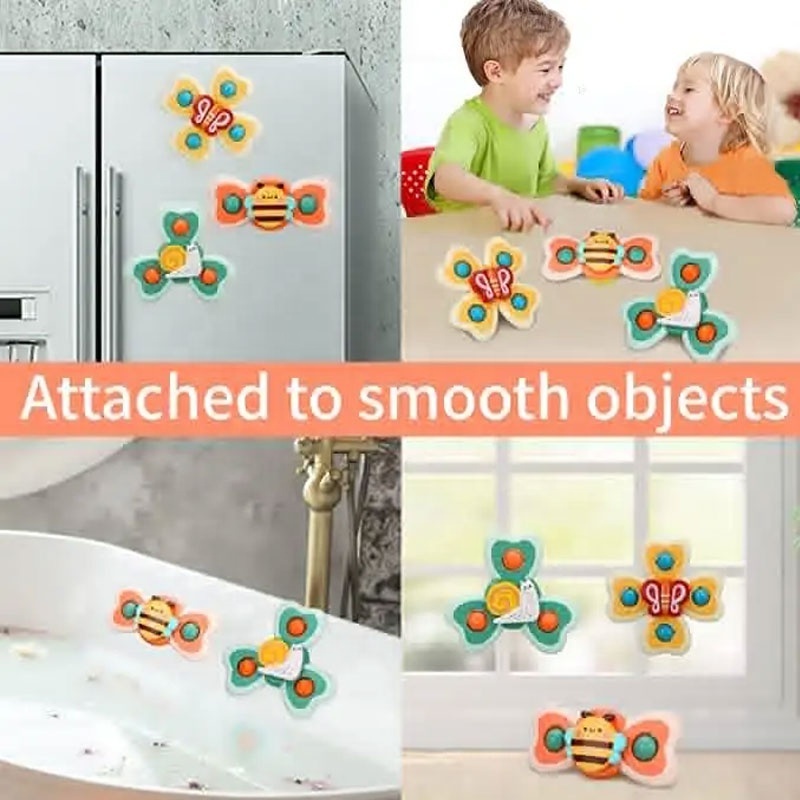 2023 New 3PCS Spinning Fidget Sensory Toys Strong Suction Cup Pop Up Spinner for Baby Bath Toys