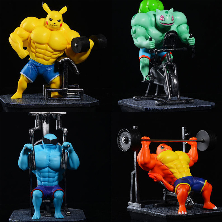 Gk Figurine Fitness Muscle Pikachus Squirtle Charmander Anime Action Figure Pokemoned Bodybuilding Series Kawaii Pvc Figure Doll