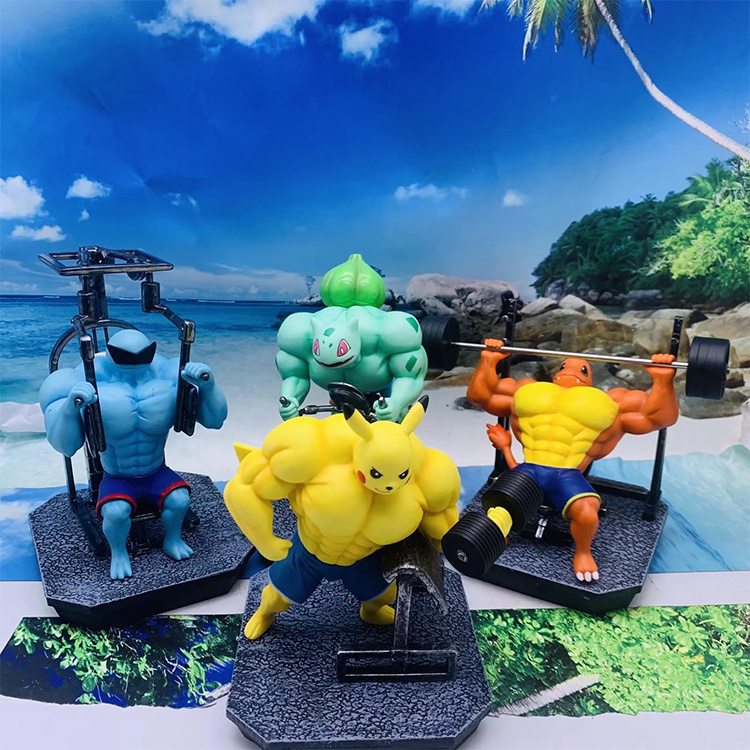 Gk Figurine Fitness Muscle Pikachus Squirtle Charmander Anime Action Figure Pokemoned Bodybuilding Series Kawaii Pvc Figure Doll