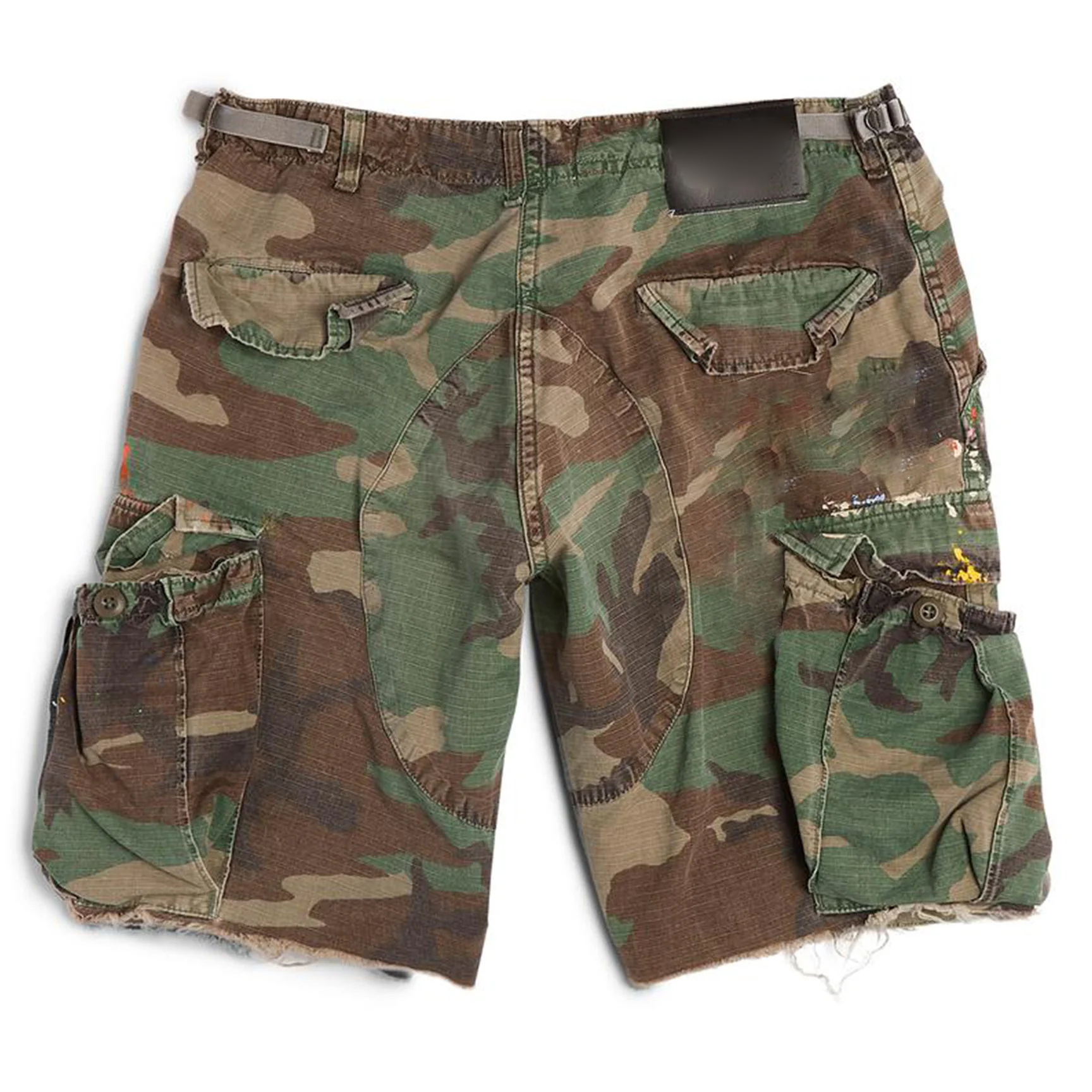 High street fashion elastic waist jean shorts men manufacturer custom logo distressed shorts denim camo shorts