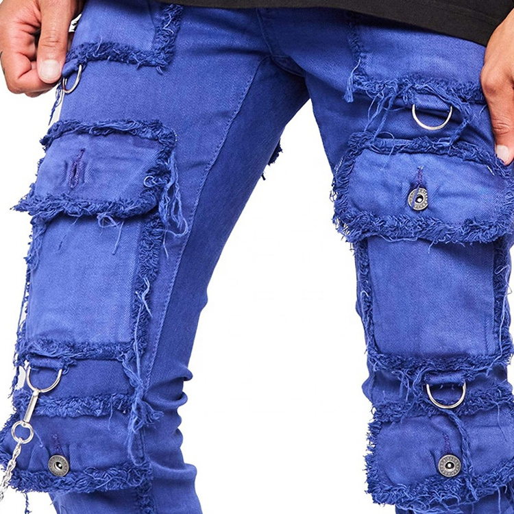 WORK OUT custom style denim jeans distressed fashion stacked jeans men