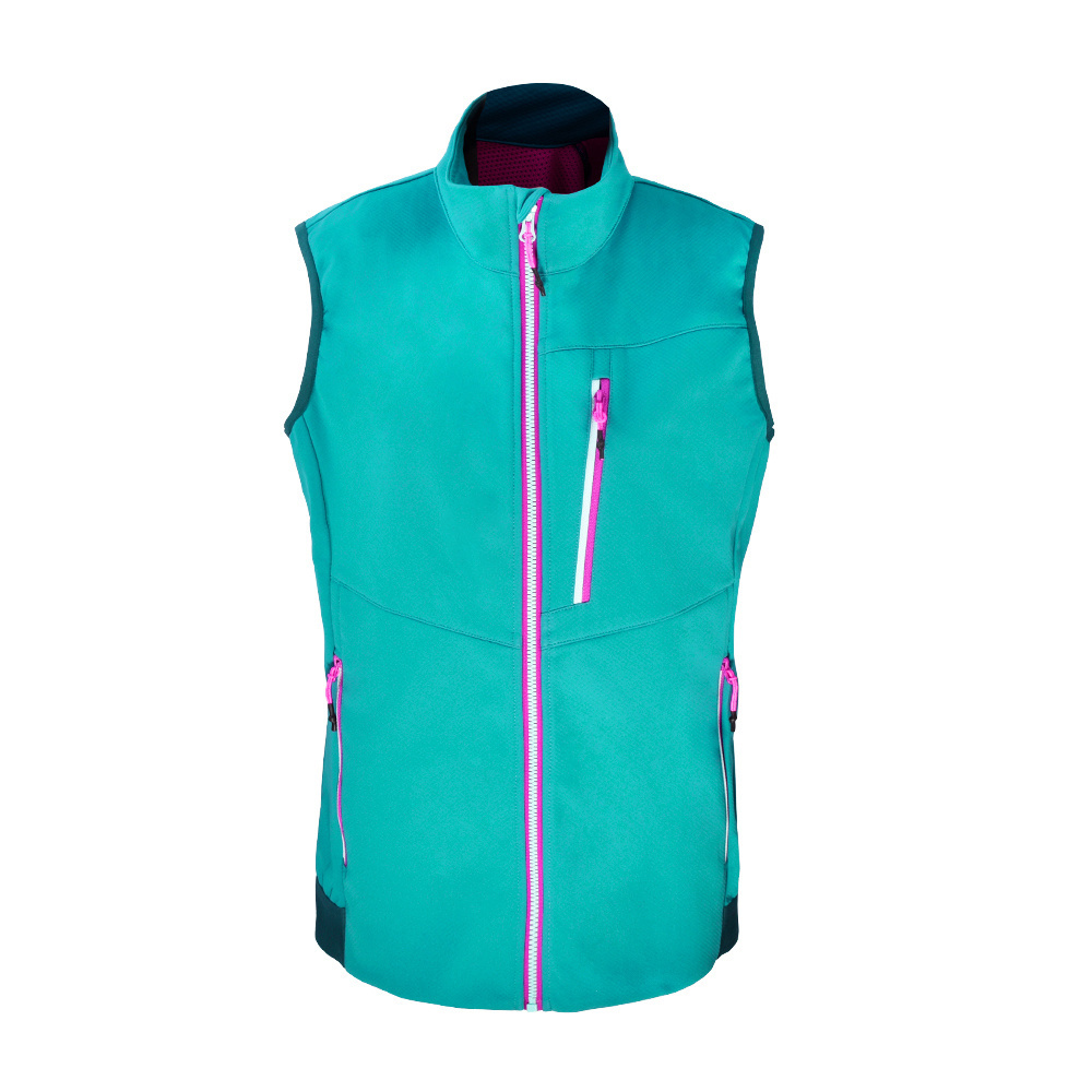 Women's Windproof Wtaterproof Hiking Soft Vest Outdoor Full Zip Sleeveless Jacket with Pockets