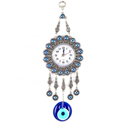 Clock Wall Hanging Decoration With Hand made Glass Evil Eye Bead From TURKEY