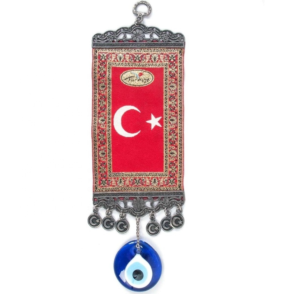 10 Cm Turkish Woven Wall Decoration With Turkish Flag Pattern and Evil Eye From Turkey Moon Star Wall Decoration