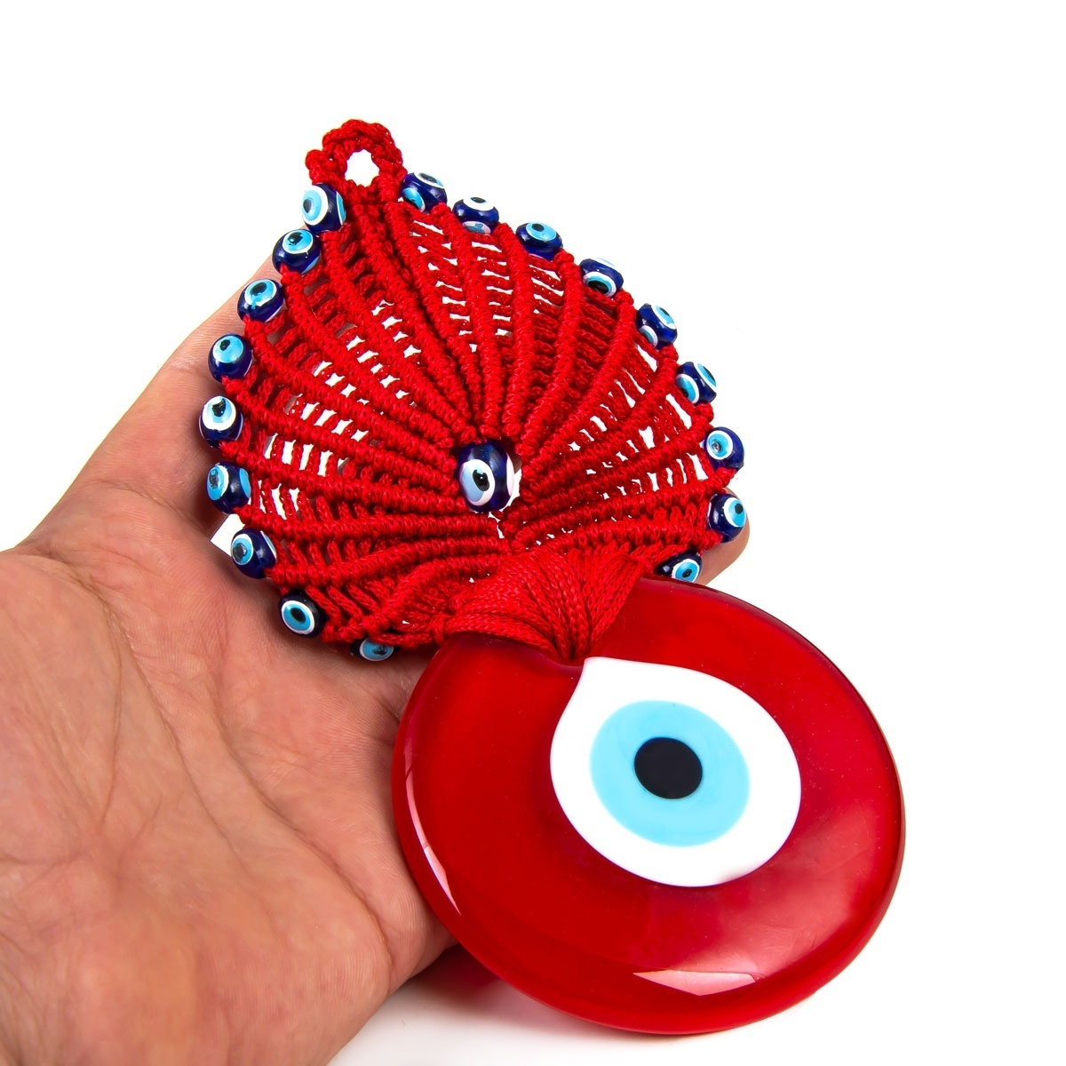 Turkish Hand Made Red Evil Eye Macrame Wall Hanging Decoration Ornament