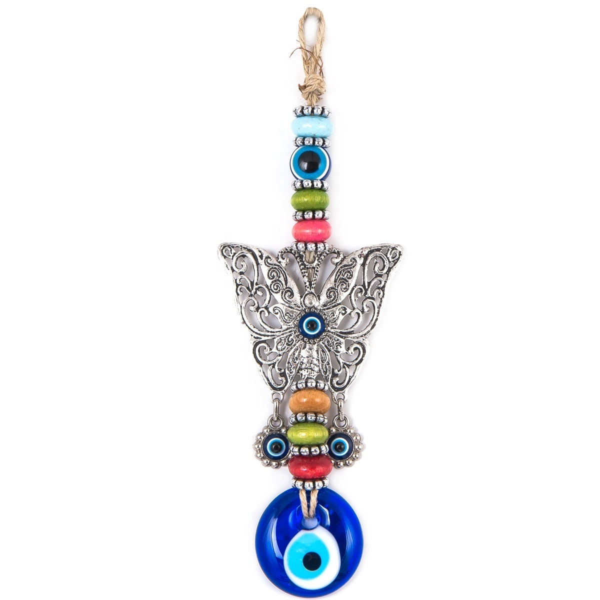 Metal Butterfly Shaped Wall Hanging Ornament with Hand Made Glass Evil Eye