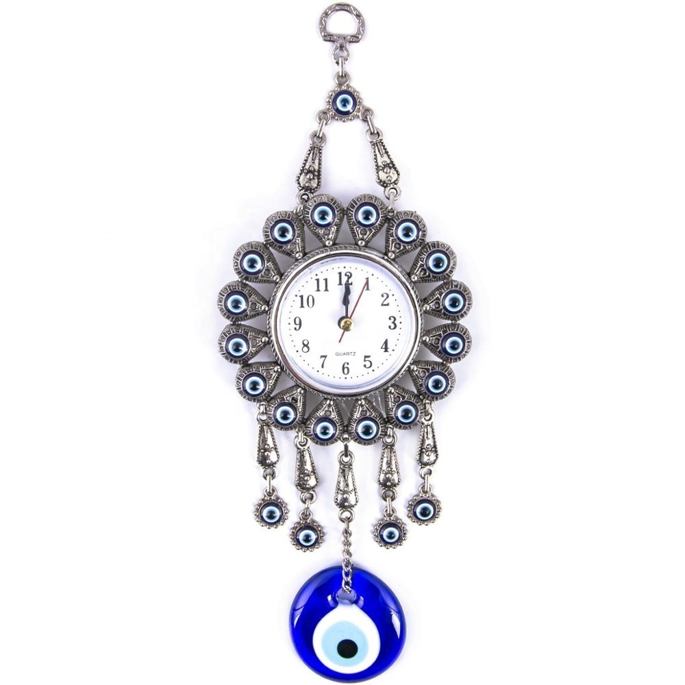 Clock Wall Hanging Decoration With Hand made Glass Evil Eye Bead From TURKEY