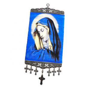 20 Cm Wall Decoration With Turkish Woven Fabric With Christian Orthodox and Catholic icon From Turkey