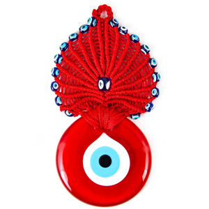 Turkish Hand Made Red Evil Eye Macrame Wall Hanging Decoration Ornament