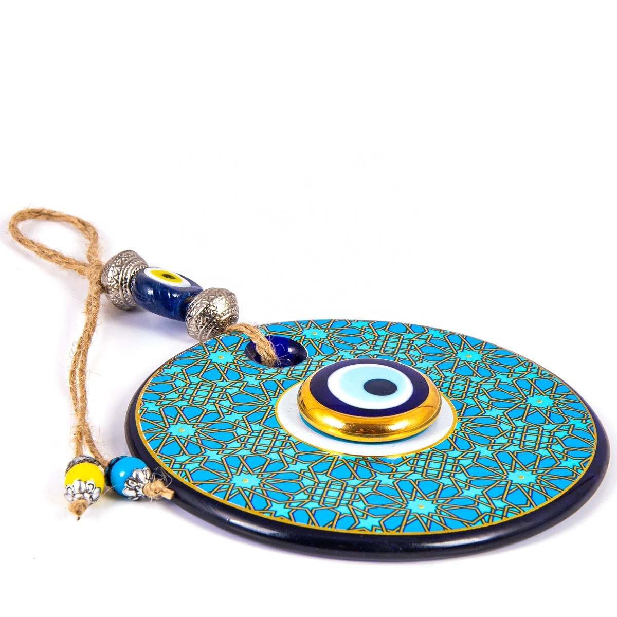 Turkish Tile PAtterned Evil Eye With 3 cm Golden Gilded Evil Eye Amulet Wall Hanging Home Decoration