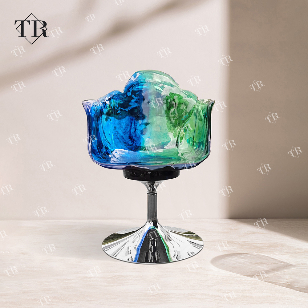 Turri Custom Polycarbonate Petal Flower Bar Dining Chair Rotating Base And Armrest Flower Design Unique Acrylic Dining Bar Chair