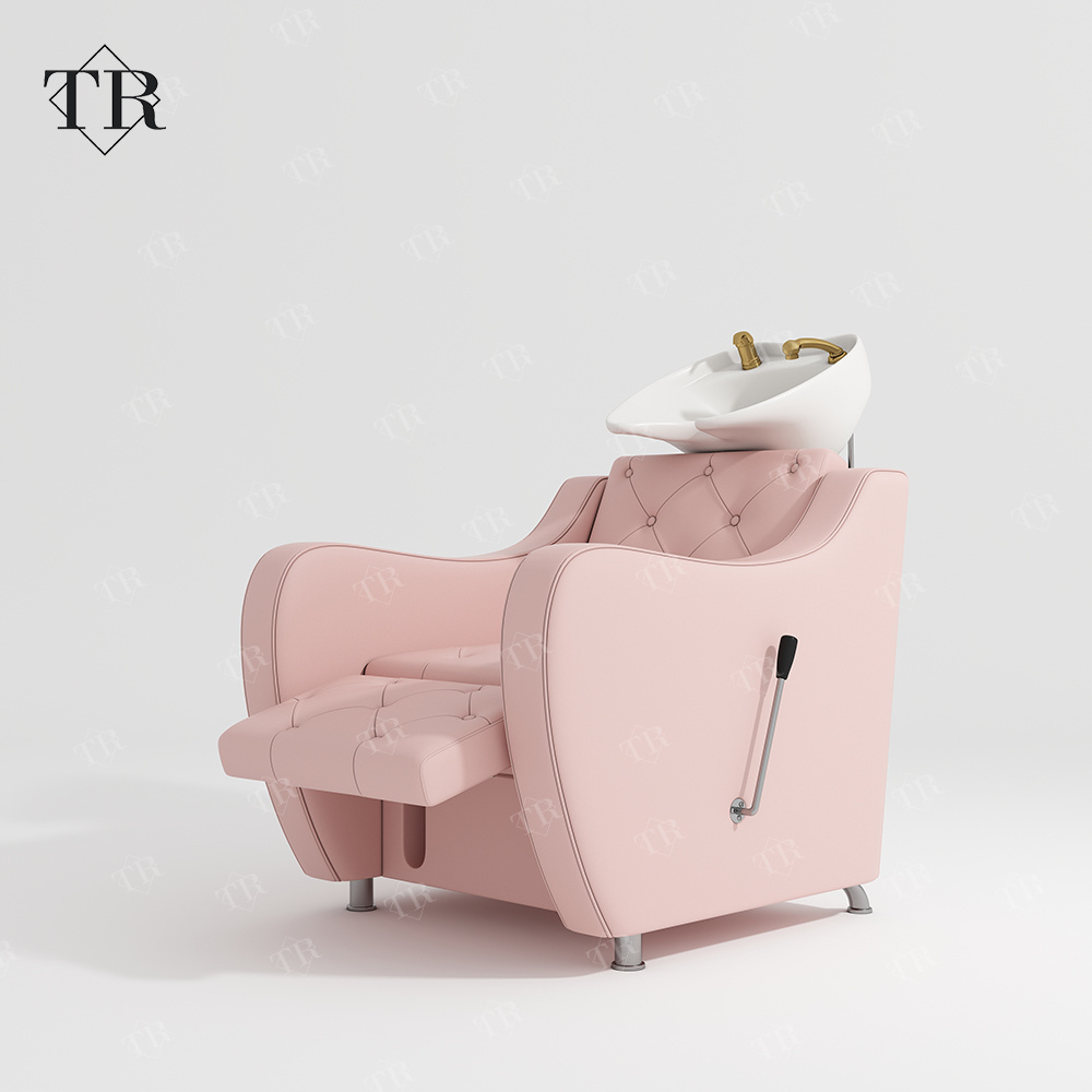 Luxury Comfortable Recline Relax Nourishing Pink Hairdressing Shampoo Bed Hair Therapy Head Washing Spa Headspa Chair Bed Table