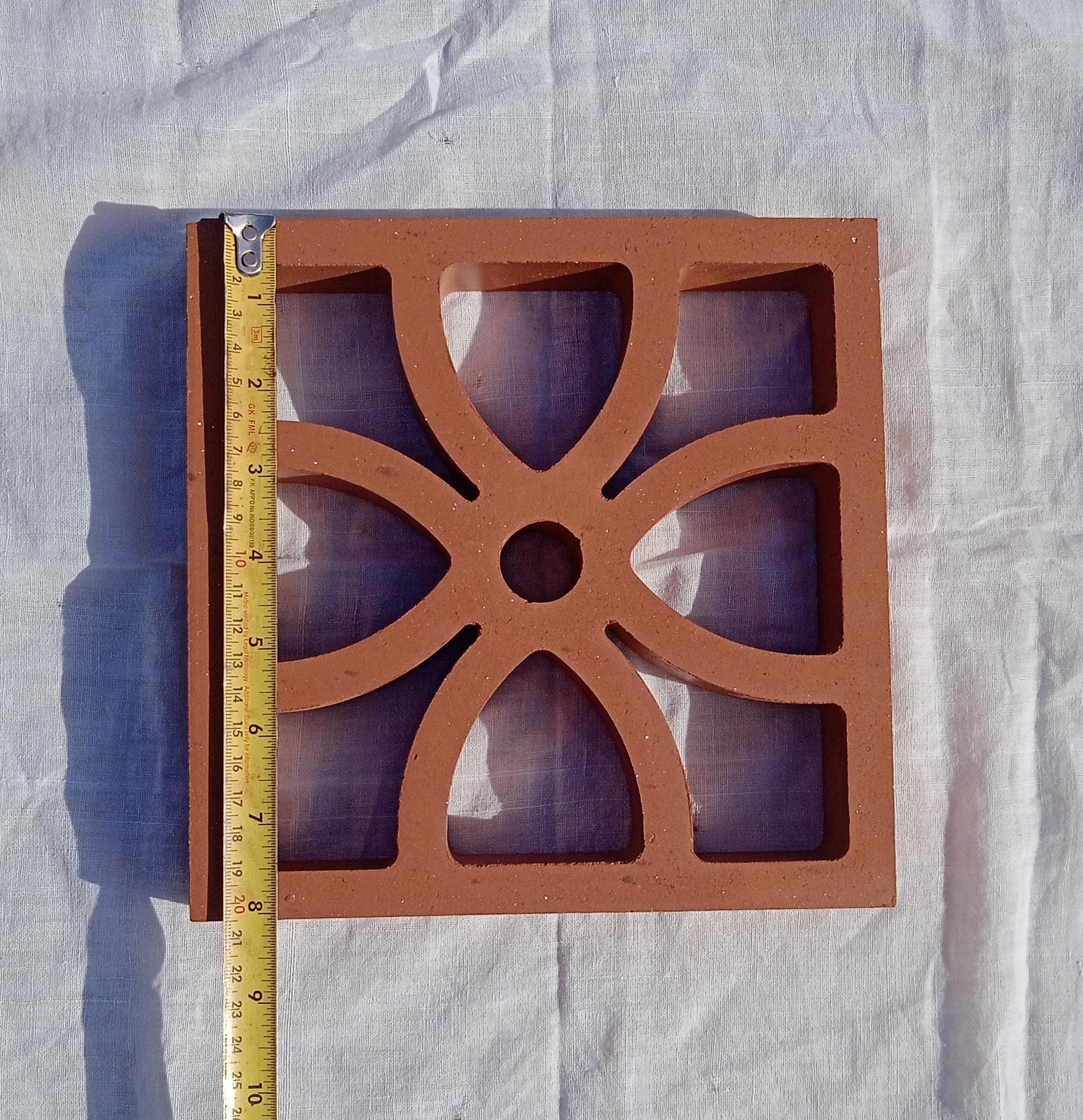 30 mm thick clay terracotta hollow blocks and bricks Jaali tiles used for ceiling in red natural terracotta petal 200X200mm