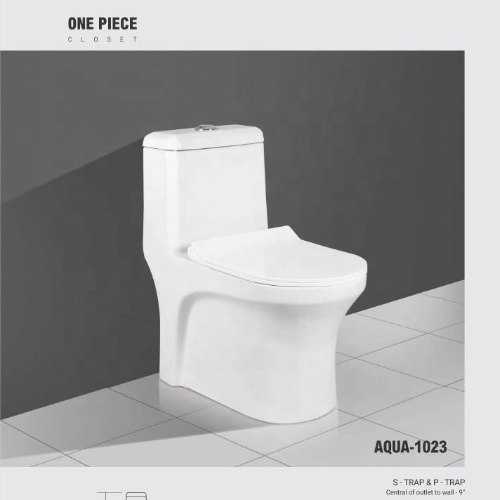 Ceramic Vitreous One piece toilet with P and S Trap 715X650 mm white glazed with wash down Flushing system and seat cover