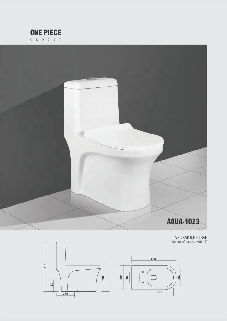 Ceramic Vitreous One piece toilet with P and S Trap 715X650 mm white glazed with wash down Flushing system and seat cover