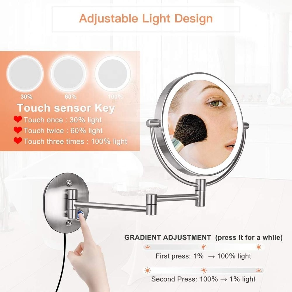 100V-240V Dimmable Touch 1X/10X Magnifying Makeup Lighted Mirror