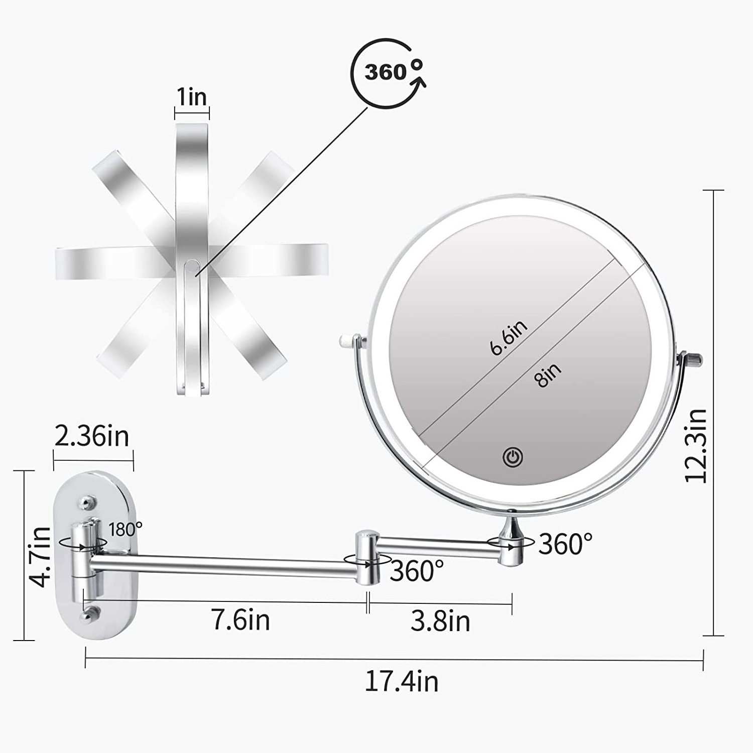 USB Rechargeable and Cordless Wall Mounted Dual Arm LED Folding 8