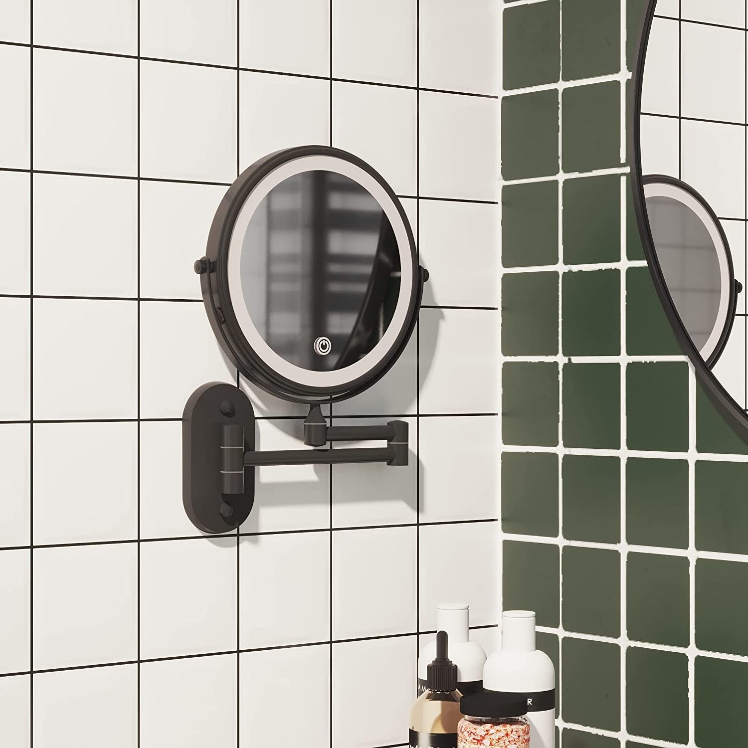 LED Rechargeable Black Color Wall mount Bathroom Magnifying Shaving Mirror Cosmetic Light Up Mirror