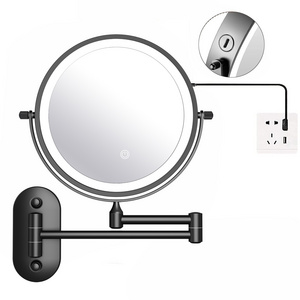 LED Rechargeable Black Color Wall mount Bathroom Magnifying Shaving Mirror Cosmetic Light Up Mirror