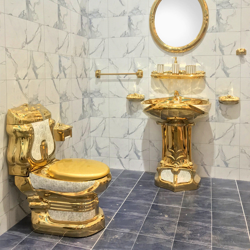 TUSSON Wc Bathroom Commode Ceramic Gold Toilet Royal Extreme Luxury First-class Quality Electroplated Hotel Golden One Piece