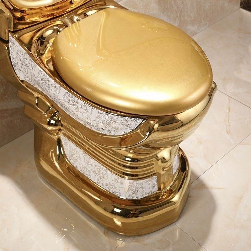 TUSSON Wc Bathroom Commode Ceramic One Piece Gold Toilet Royal Extreme Luxury First-class Quality Electroplated Hotel Golden