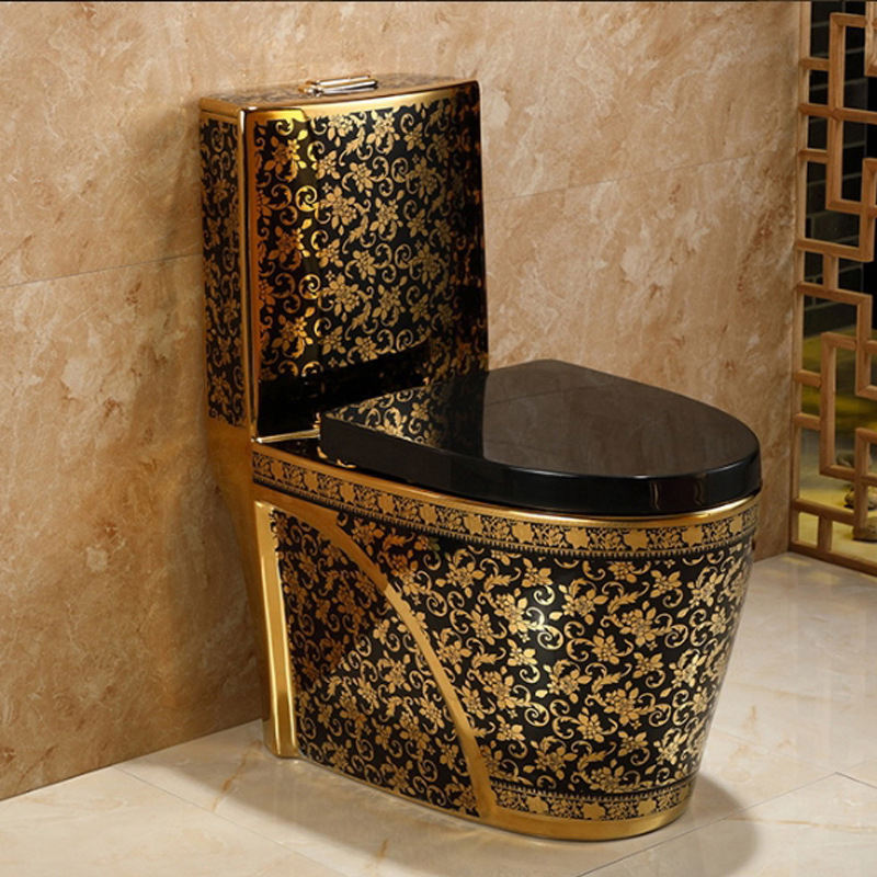 TUSSON Wholesale Golden Plated Sanitary Wares Wc Strap 250mm One Piece Ceramic Gold Color Toilet