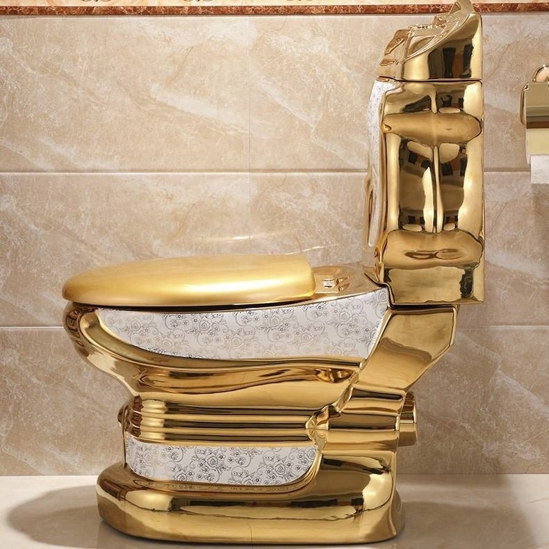 TUSSON Wc Bathroom Commode Ceramic One Piece Gold Toilet Royal Extreme Luxury First-class Quality Electroplated Hotel Golden