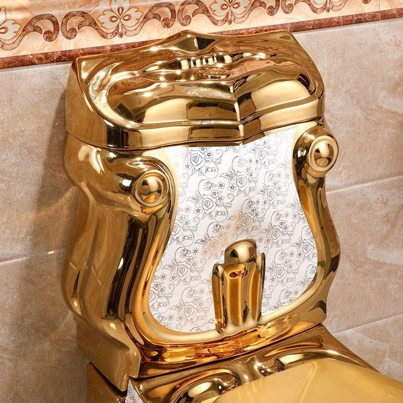 TUSSON Wc Bathroom Commode Ceramic Gold Toilet Royal Extreme Luxury First-class Quality Electroplated Hotel Golden One Piece