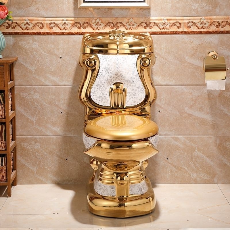 TUSSON Wc Bathroom Commode Ceramic One Piece Gold Toilet Royal Extreme Luxury First-class Quality Electroplated Hotel Golden