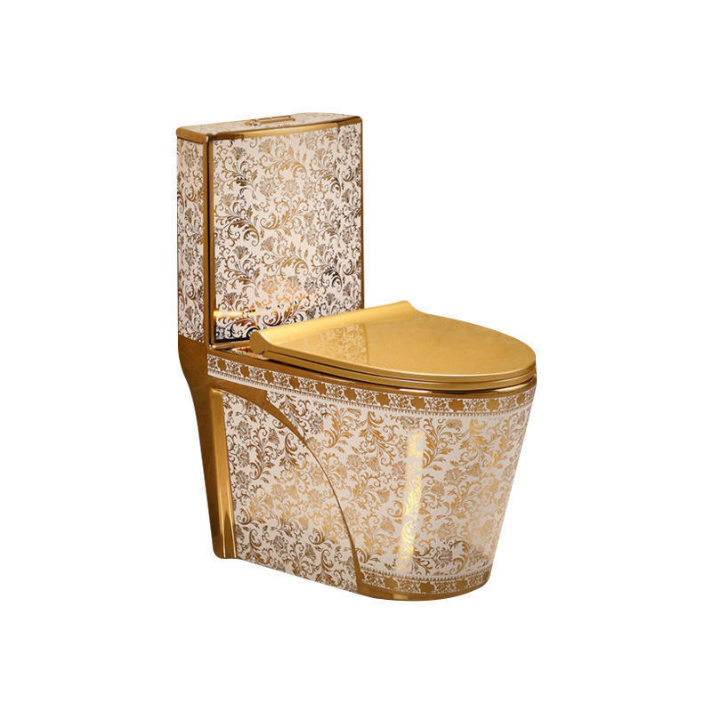 TUSSON Wholesale Golden Plated Sanitary Wares Wc Strap 250mm One Piece Ceramic Gold Color Toilet