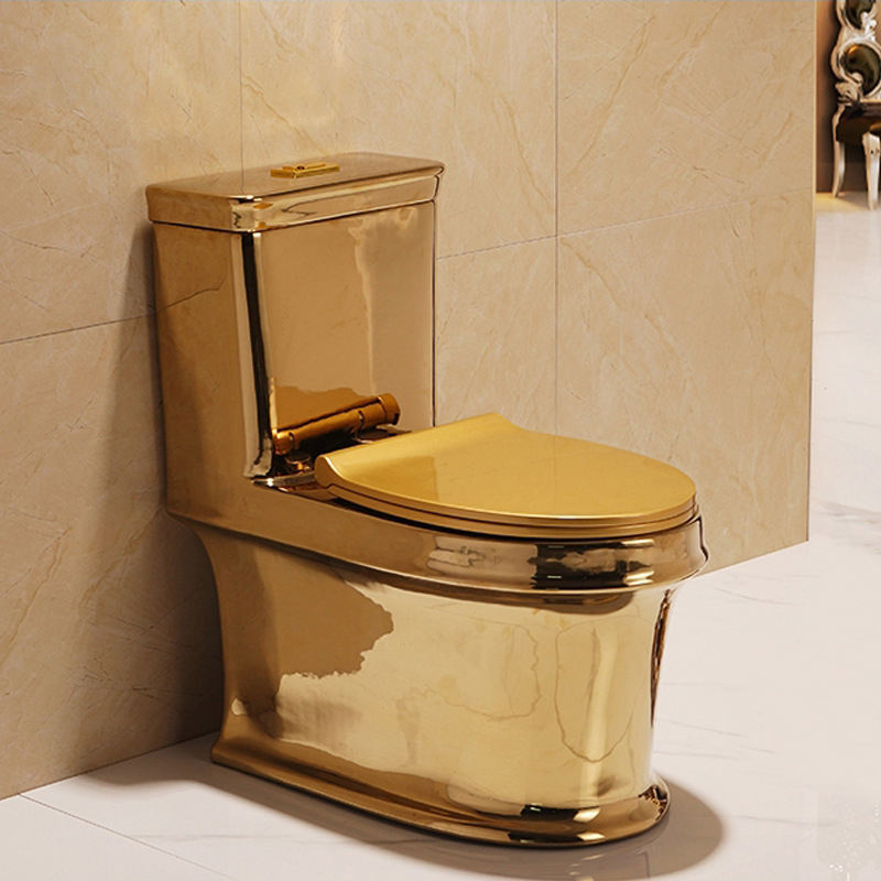 TUSSON Wholesale Golden Plated Sanitary Wares Wc Strap 250mm One Piece Ceramic Gold Color Toilet