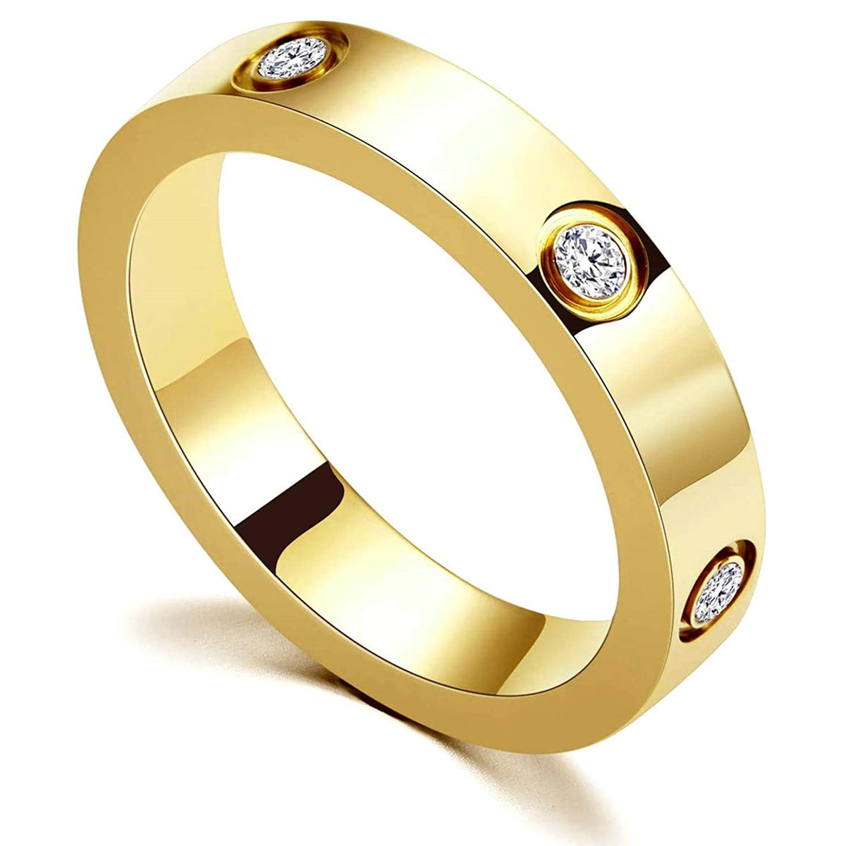 In Stock Fast Shipping 18K PVD Plated Cubic Zirconia Wedding Band Jewelry Accept Custom Logo Gold Stainless Steel Rings Men