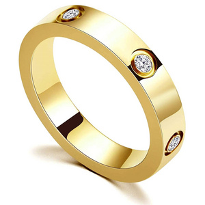 In Stock Fast Shipping 18K PVD Plated Cubic Zirconia Wedding Band Jewelry Accept Custom Logo Gold Stainless Steel Rings Men