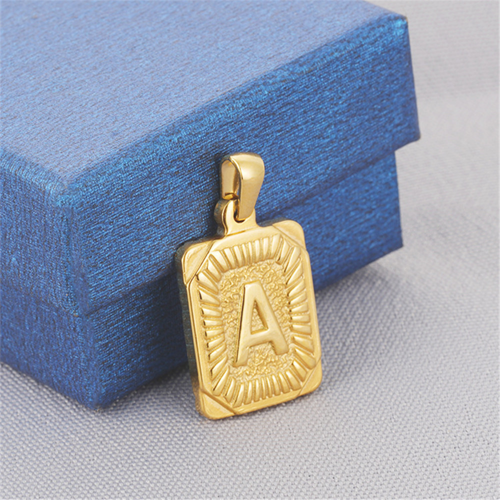 Initial A Z Letter Pendant Necklace Mens Womens Capital Letter Yellow Gold Plated Stainless Steel Box Chain