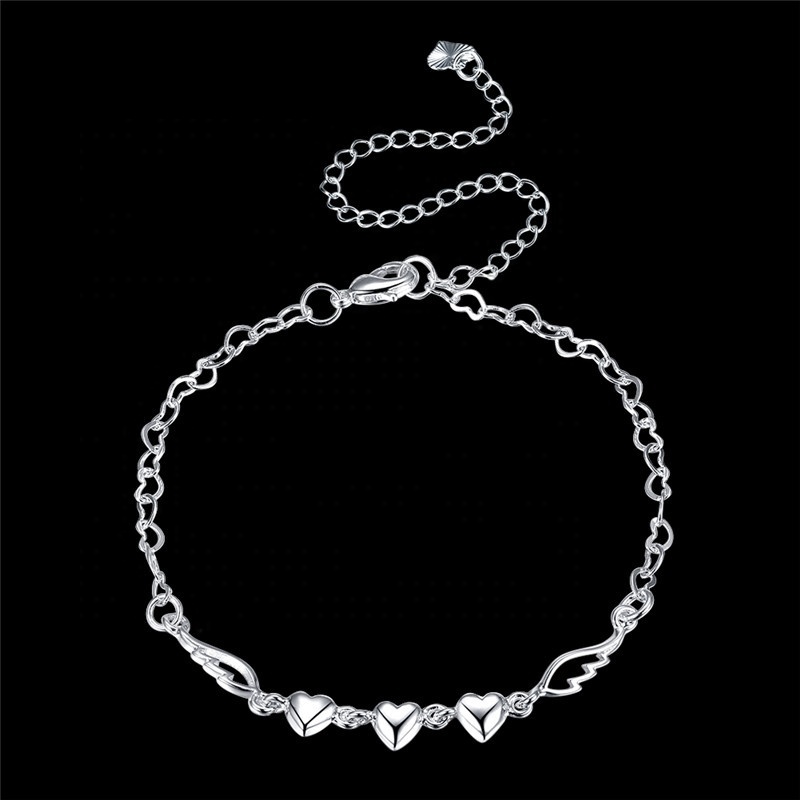 Women Feet Bracelet Body Jewelry Cute Wing Heart Bead Indian Silver Anklet