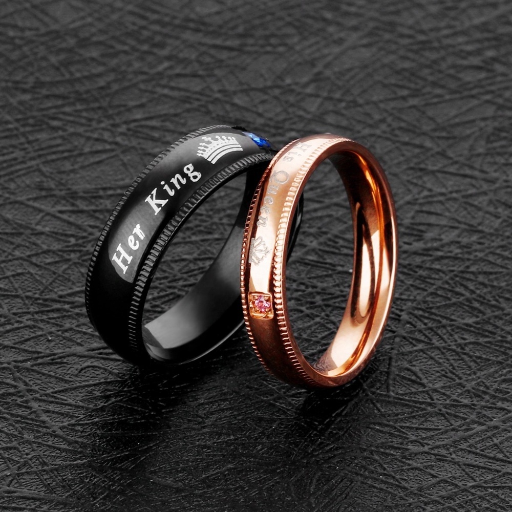 Romantic Anniversary Gift Stainless steel CZ Couple King And Queen Rings