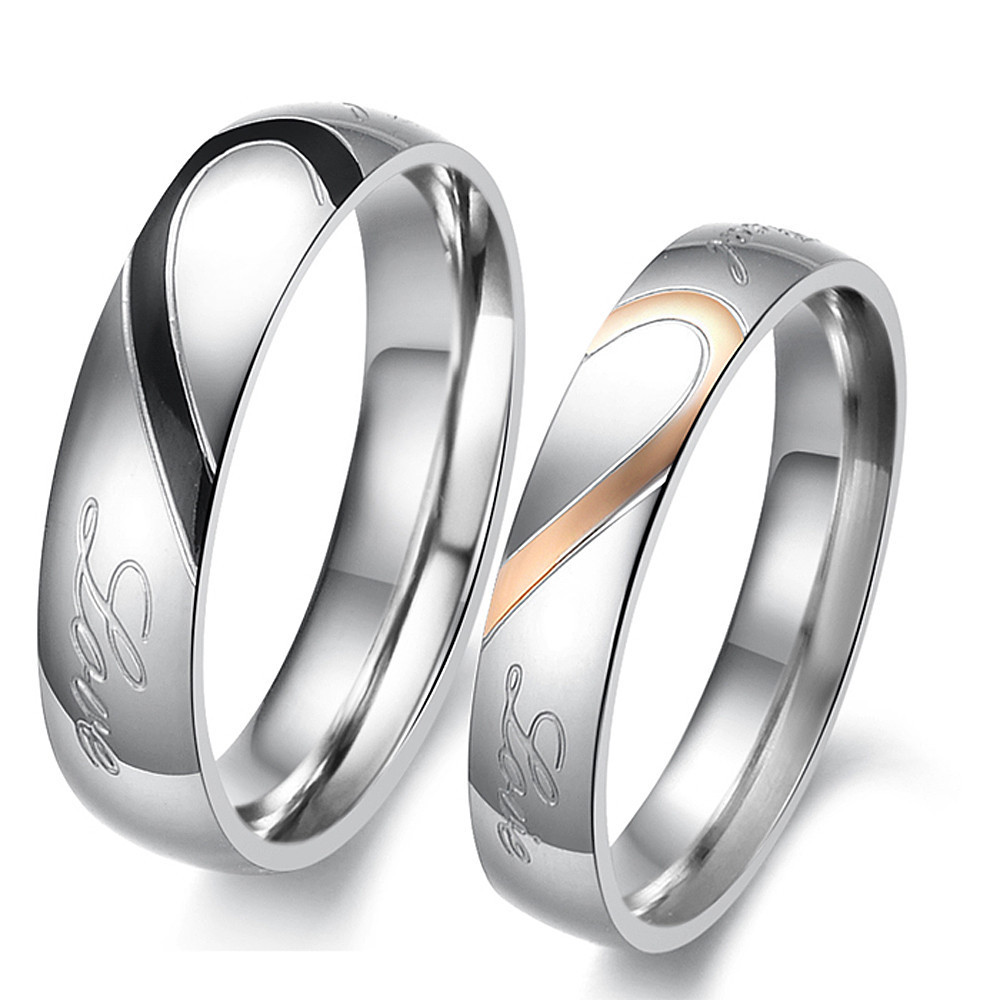 Romantic Anniversary Gift Stainless steel CZ Couple King And Queen Rings