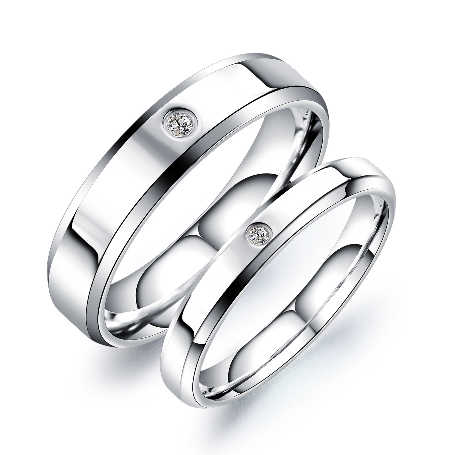 Romantic Anniversary Gift Stainless steel CZ Couple King And Queen Rings