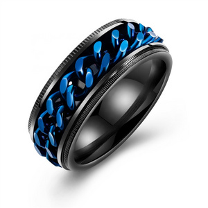 Wholesale Cheap Cool Blue Chain Stainless Steel Class Spinner Ring