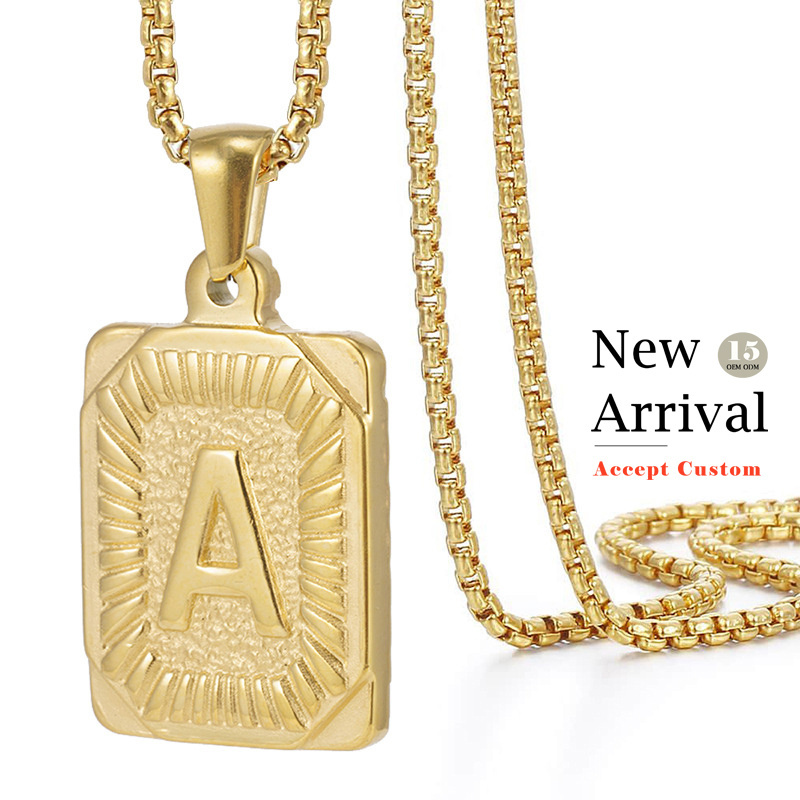 Initial A Z Letter Pendant Necklace Mens Womens Capital Letter Yellow Gold Plated Stainless Steel Box Chain