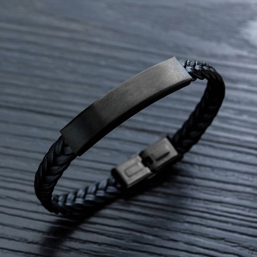 Hot Selling Cool Black Custom Cord Braided PU Leather Custom Cuff Bracelet For Men