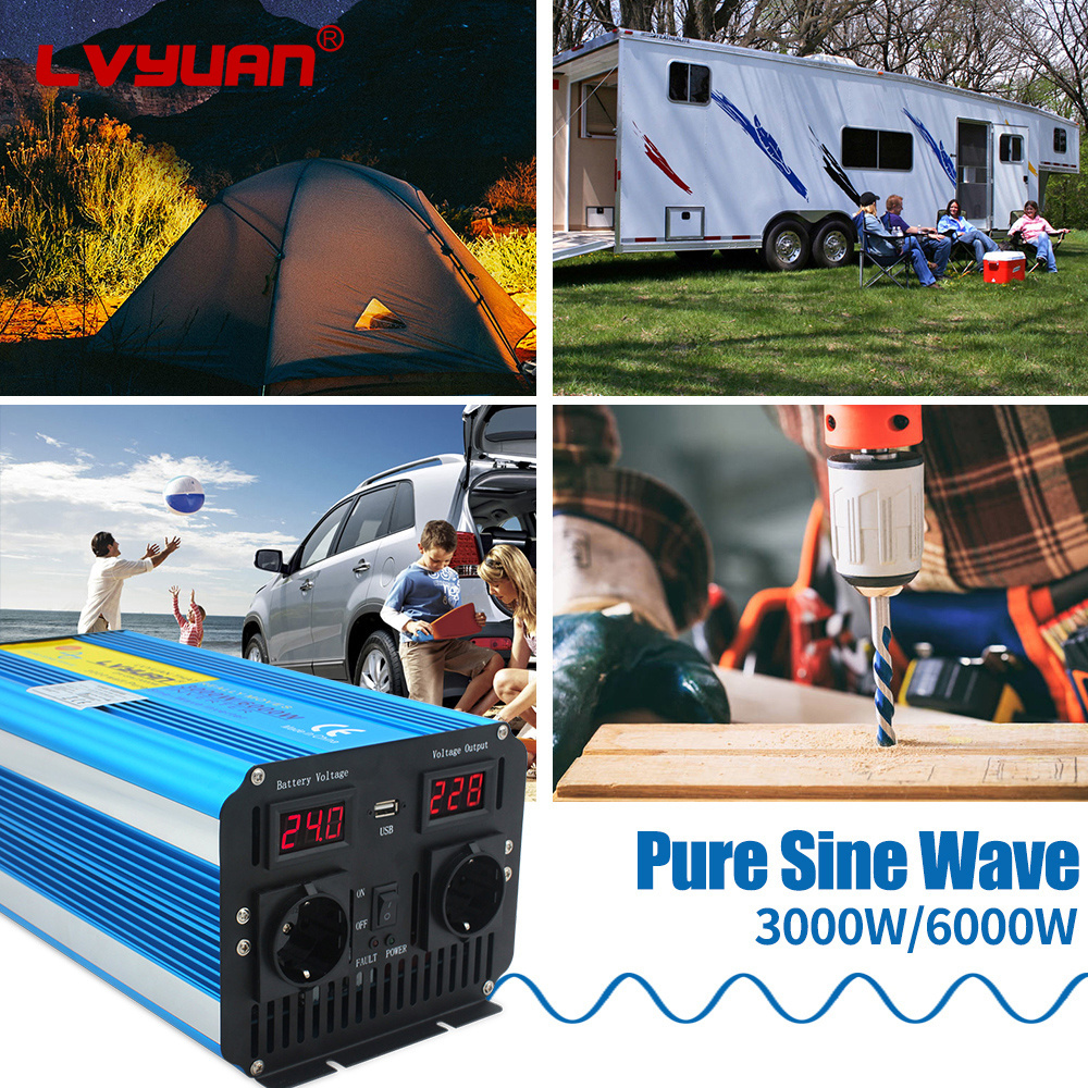 Lvyuan  DC - AC 3000W Peak 6000W  12V 24V  - 230V 220V solar inversor de onda pura Pure Sine Wave Inverter