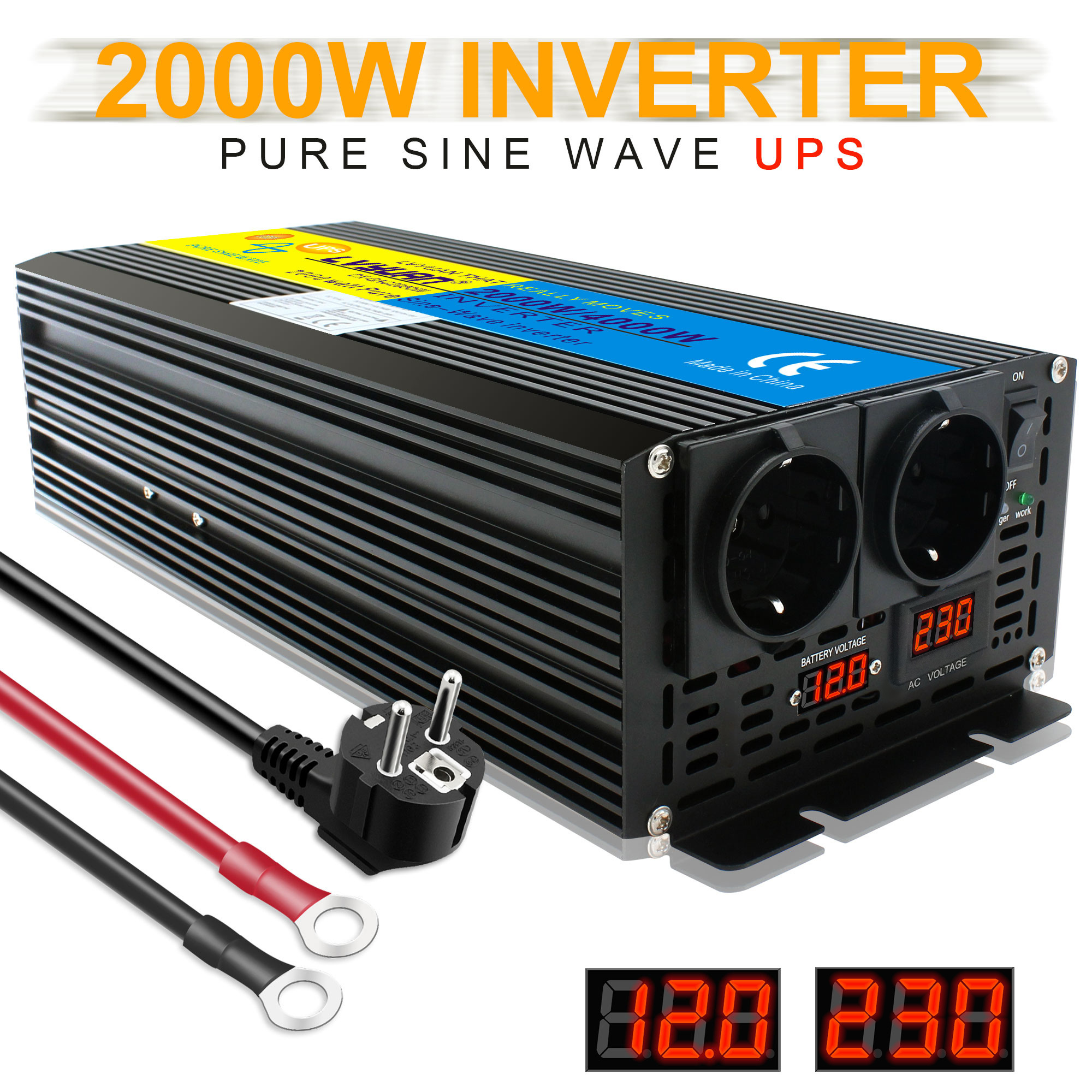 UPS Inverter Rechargeable 1500w 12V 24V to 220VAC Home  Pure Sine Wave Power Inverter