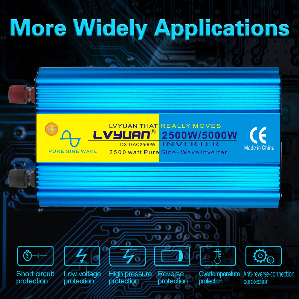 Lvyuan Pure Sine Wave Power Inverters 2500W/5000W US Sockets 48V DC to 110V AC Solar Inverter Car Driving Trip