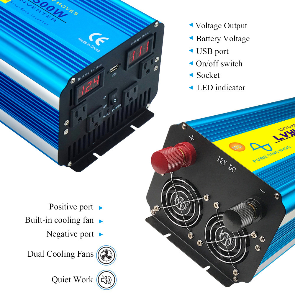 Lvyuan Pure Sine Wave Power Inverters 2500W/5000W US Sockets 48V DC to 110V AC Solar Inverter Car Driving Trip